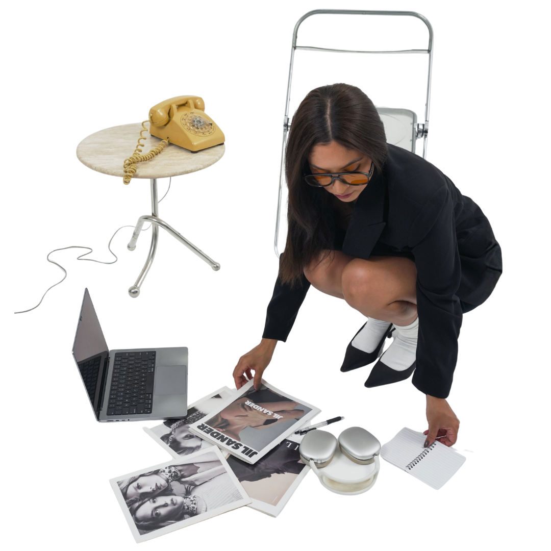 Andrea reviewing creative materials